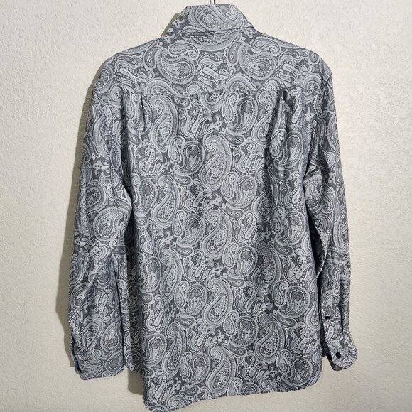 Tasso Elba Shirt Mens Large Gray Paisley Long Sleeve Button Up FLAWS - Picture 3 of 13